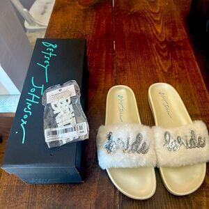 2 for 1! Bride Betsy Johnson slipper sandals and bride earrings!